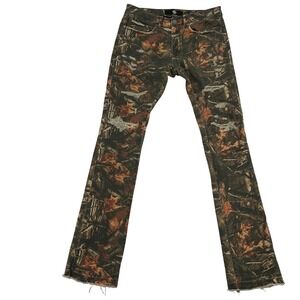 Jordan Craig Martin Stacked Camo Distressed Jeans Mens 32 Leaf Print Streetwear
